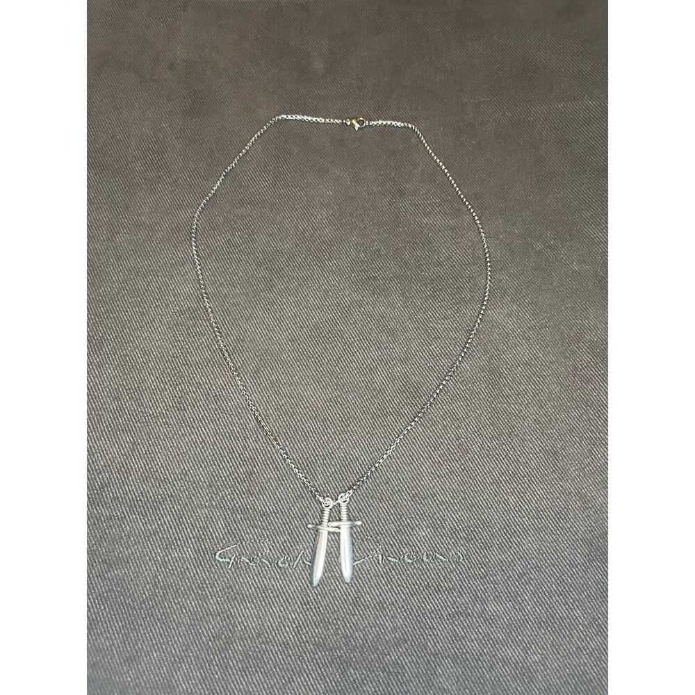 Silver necklace with 2 sword dagger pendants and chain
